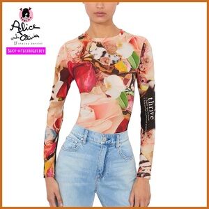 Alice + Olivia Delaina Floral Multi Mesh Kelly Dabbah Top